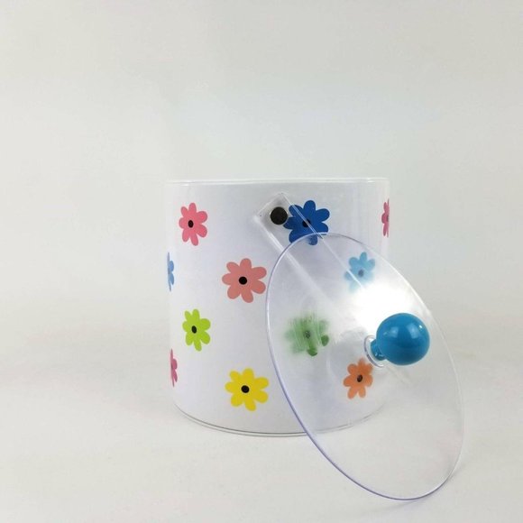Retro Bar Ice Bucket White Multicolor Daisy Floral - Picture 6 of 12